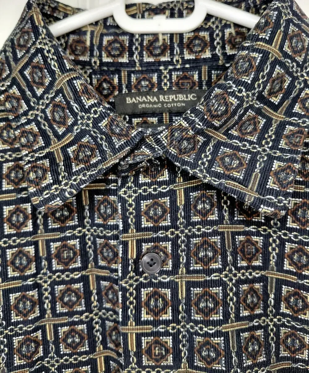 Banana Republic Organic Cotton Corduroy Button Down Shirt Men L Geometric Fall